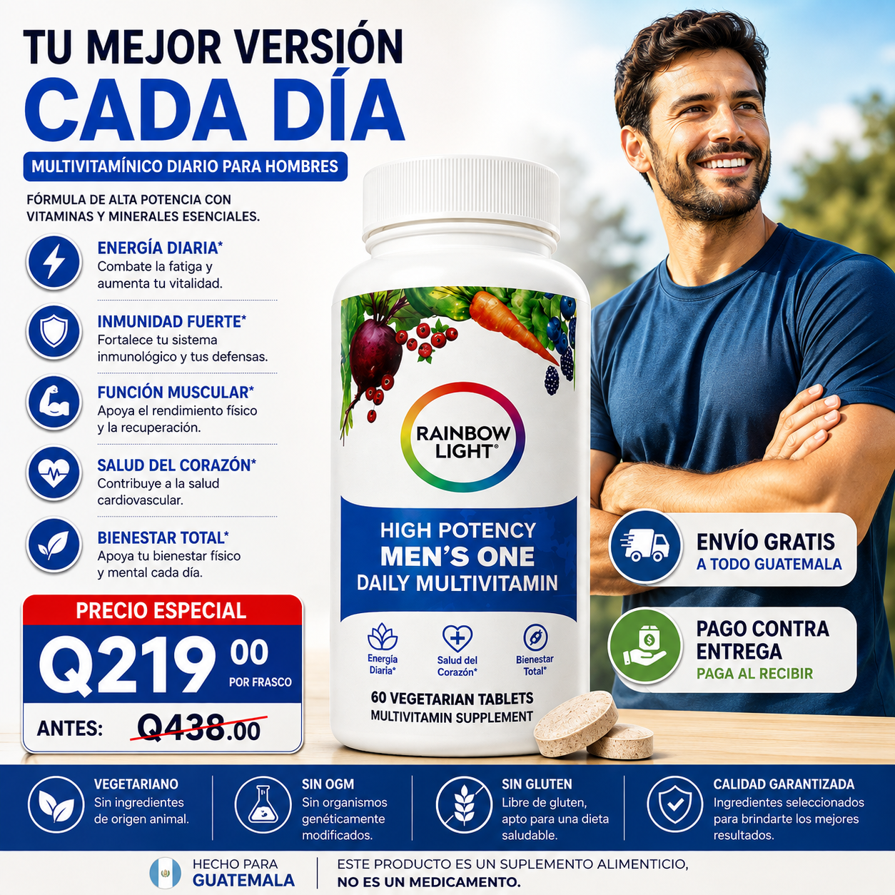 Rainbow Light® Multivitamínico Para Hombres 90 Cápsulas | Recupera tu Energía, Refuerza la Inmunidad y Apoya la Salud Digestiva (Copy)