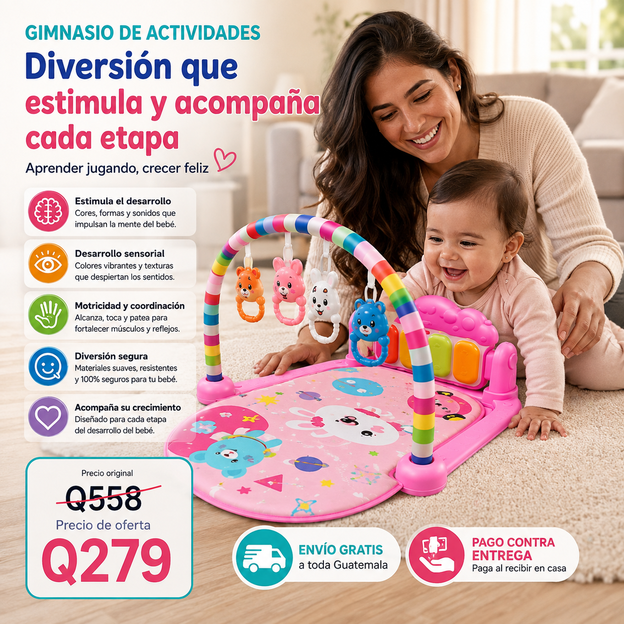 Gimnasio Para Bebé Con Piano Musical + Juego Tapete Didáctico
